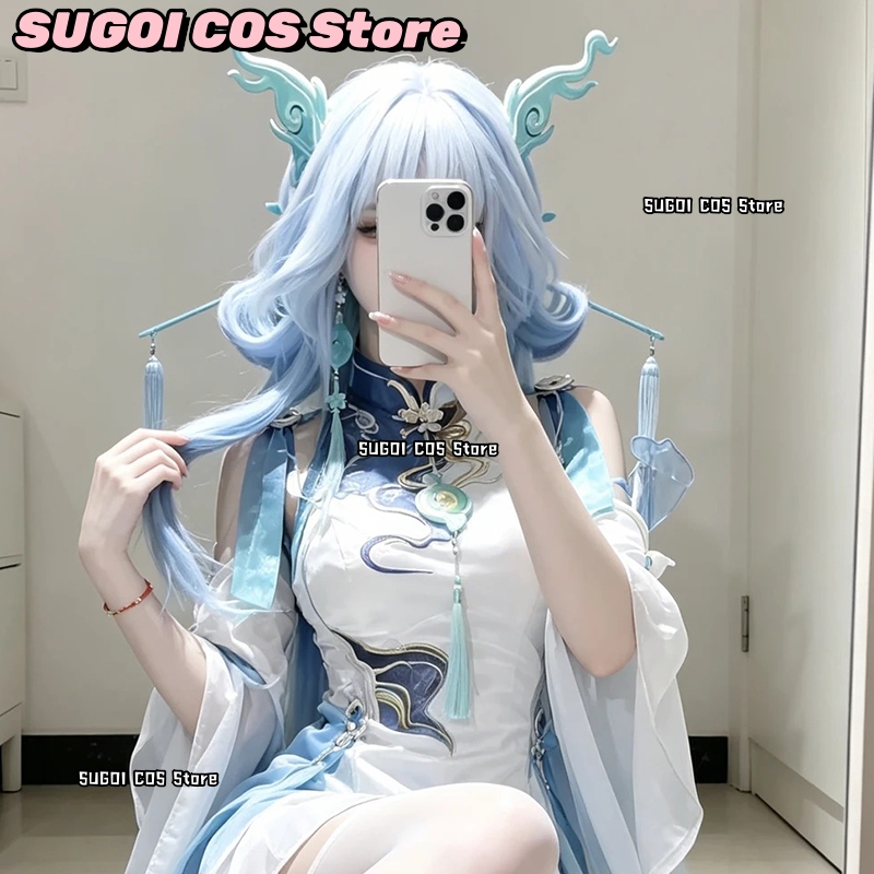 Anime Cosplay Blue Hair - C921 วิกผมคอสเพลย์อนิเมะเกม Wuthering Waves ชิงเซียว สไตล์จีนย้อนยุค