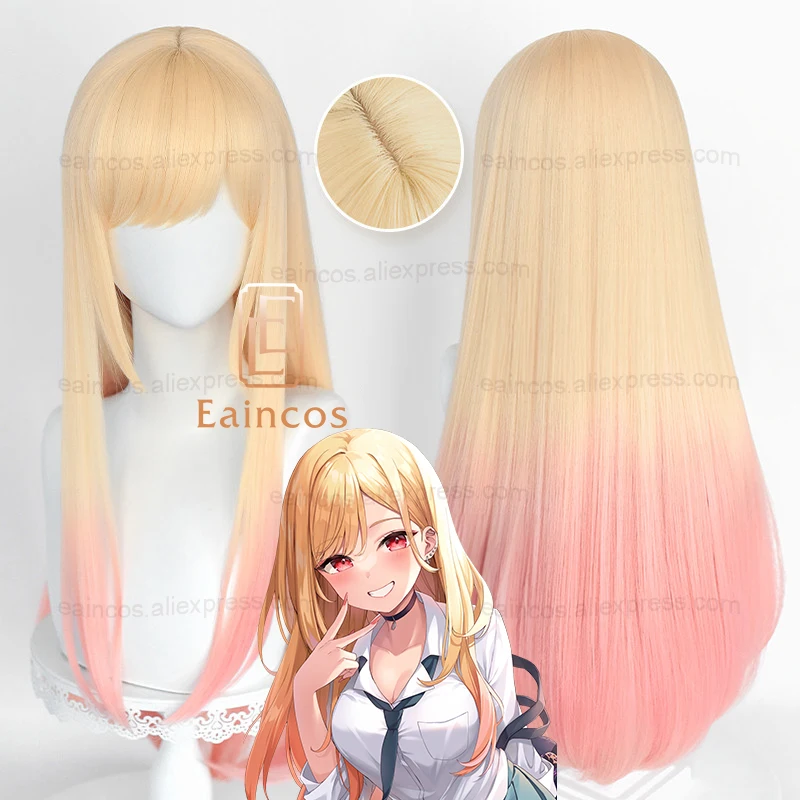 Kitagawa Anime Cosplay - อะนิเมะมารินคิทกาวาคอสเพลย์วิกผมยาว80ซม. สีชมพูย้อมทนความร้อนไล่ระดับสีวิกผมปลอม